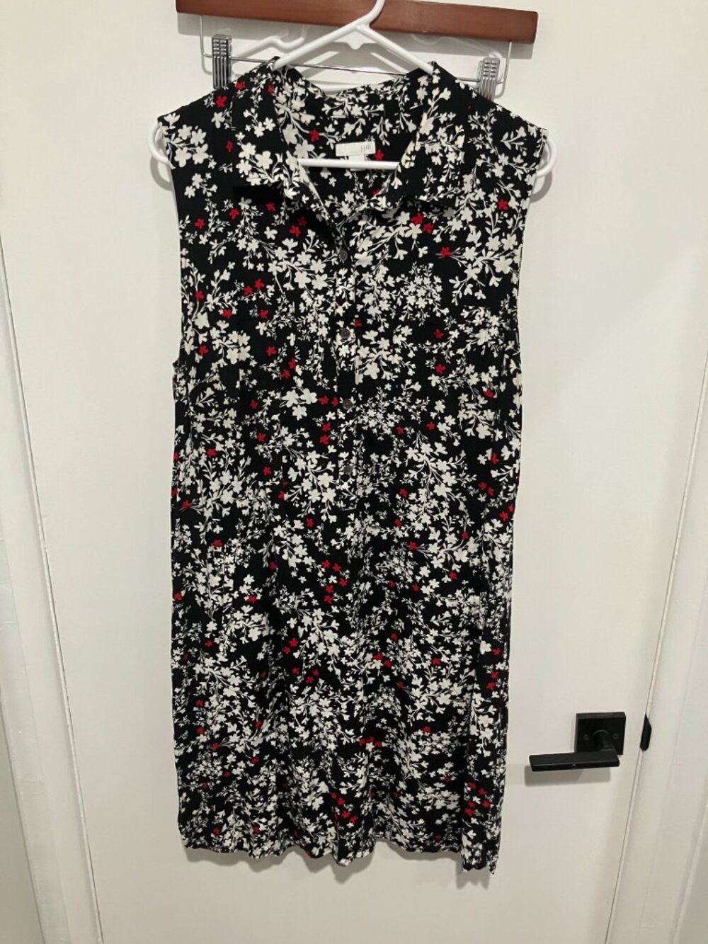 J. Jill Women's Floral Sleeveless Button Down Shift Dress, Black Multi, Size XL